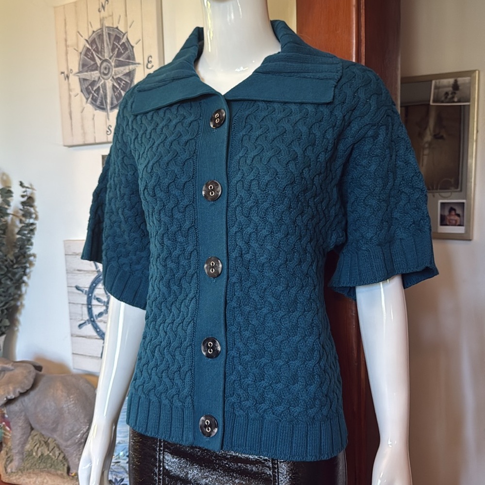 NWT Style&Co size small Teal Button-Up Knit Sweater